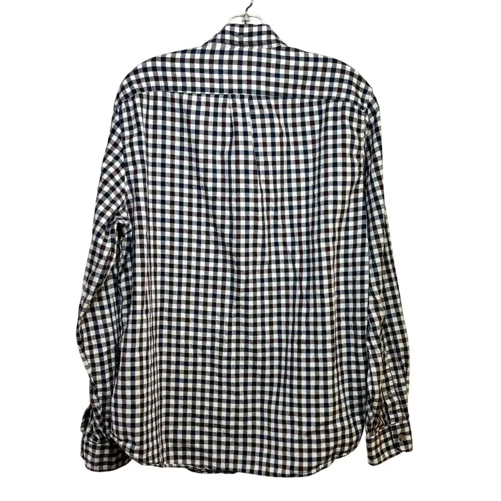 J. Crew Work Shirt Button Down Shirt Men's LG Cotton Navy Wine Gingham Check